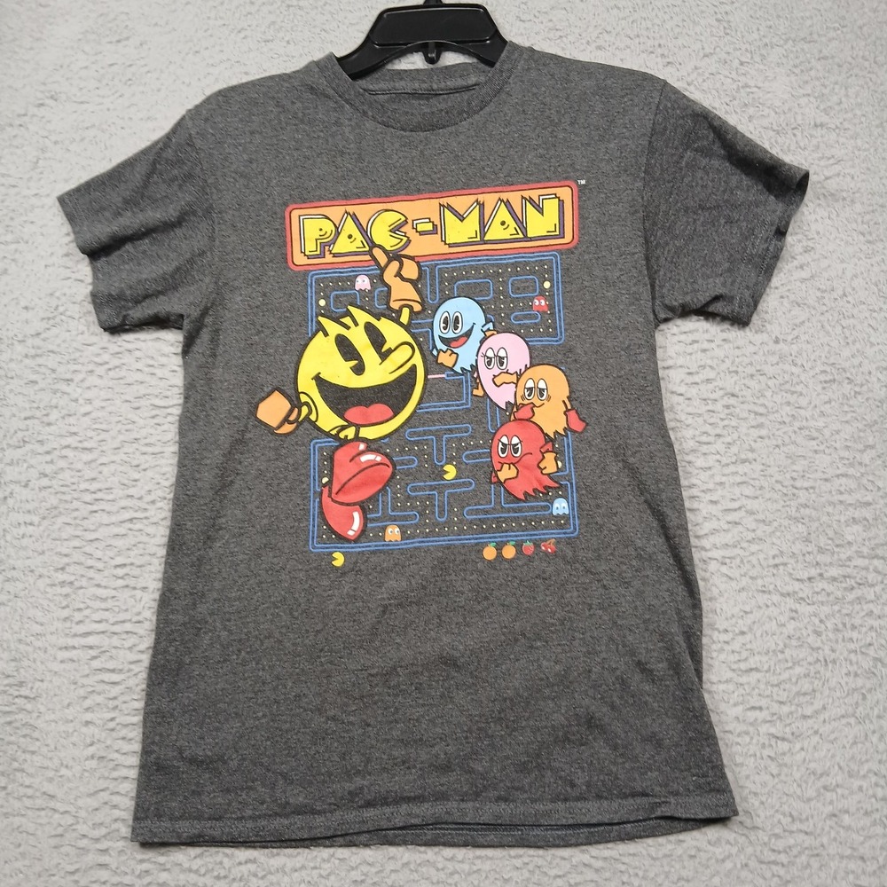 Pac-Man Shirt Mens Small Gray Retro Video Game Tee Classic Arcade Gaming Graphic